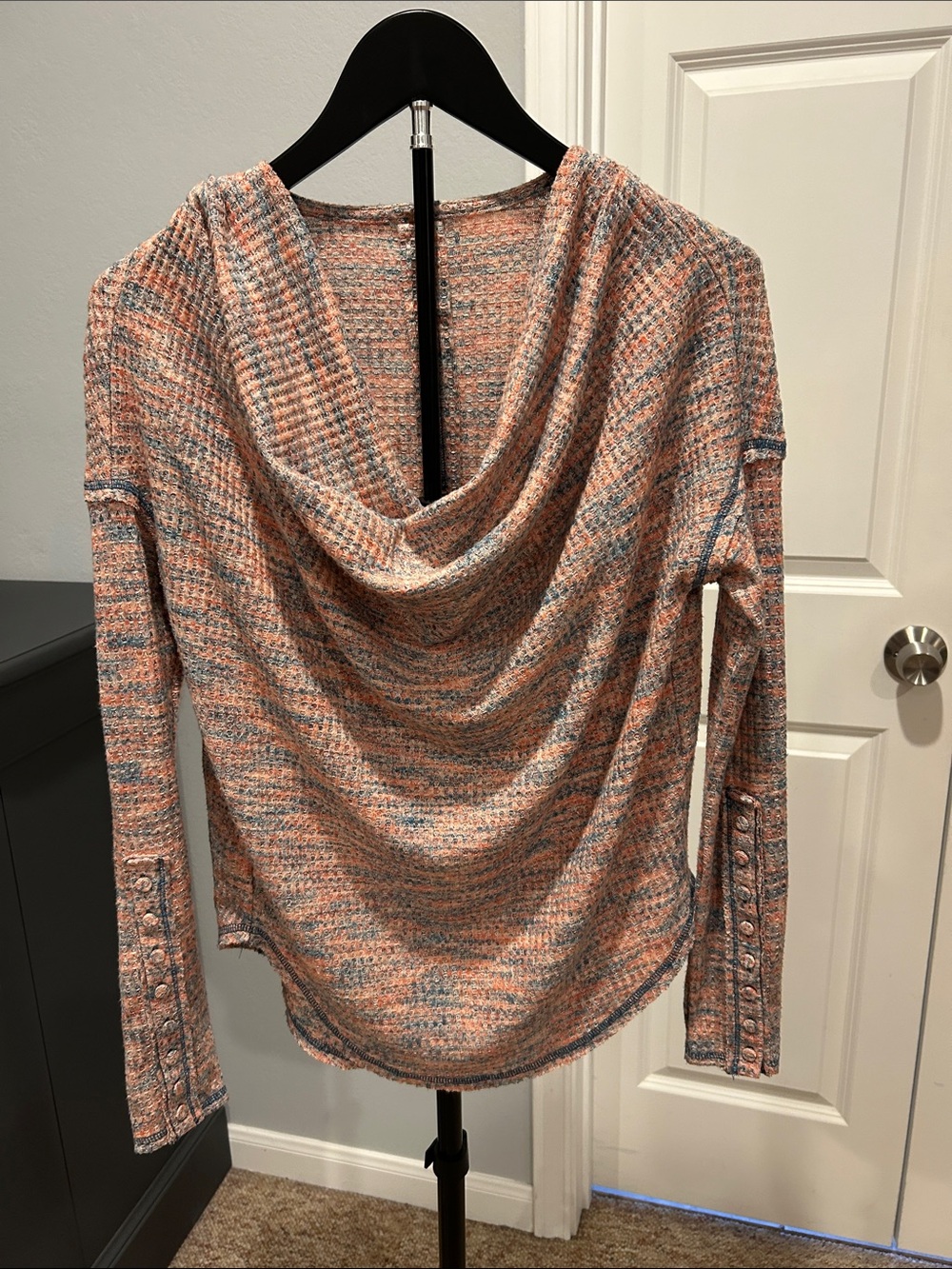Free People Peach Multicolor Cowl Neck Sweater